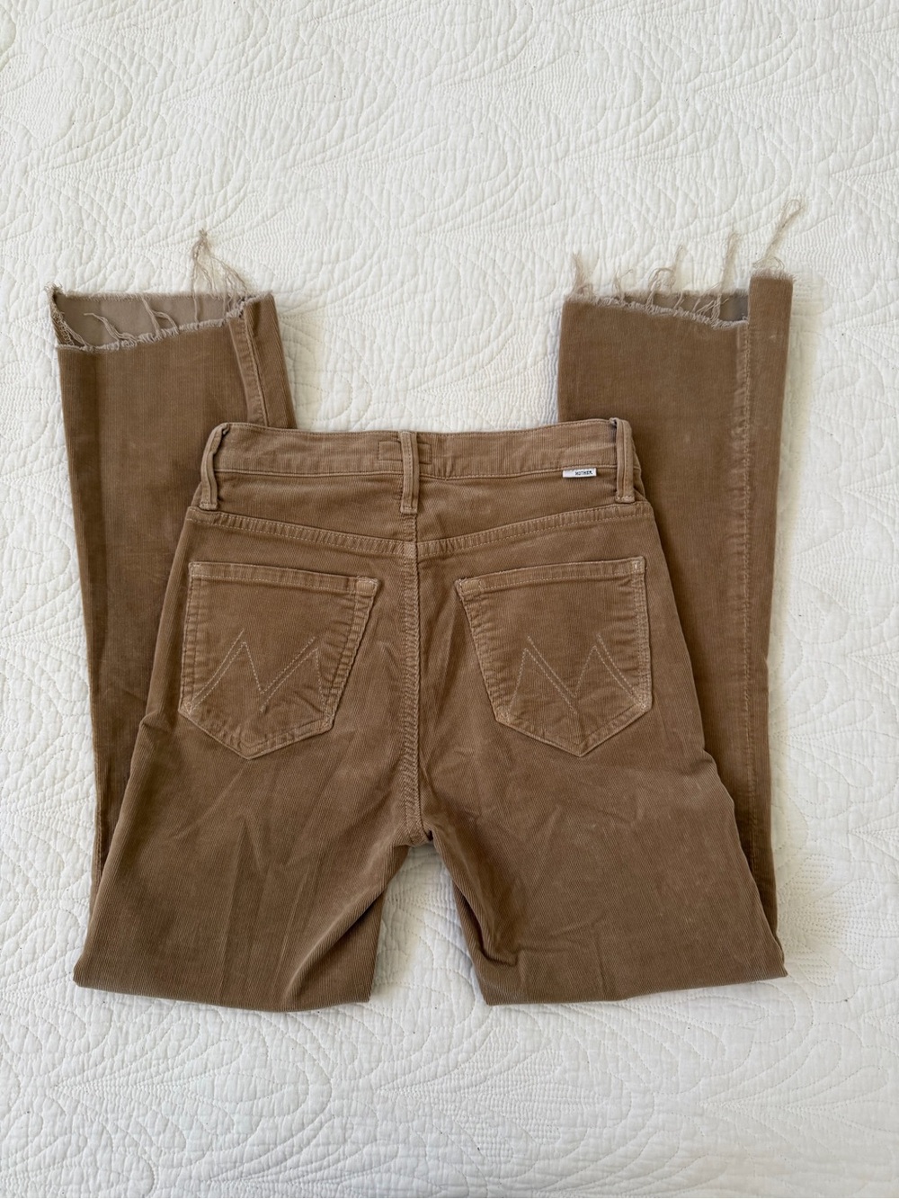 MOTHER Straight-Leg Jeans in Warm Brown with Raw Hem
